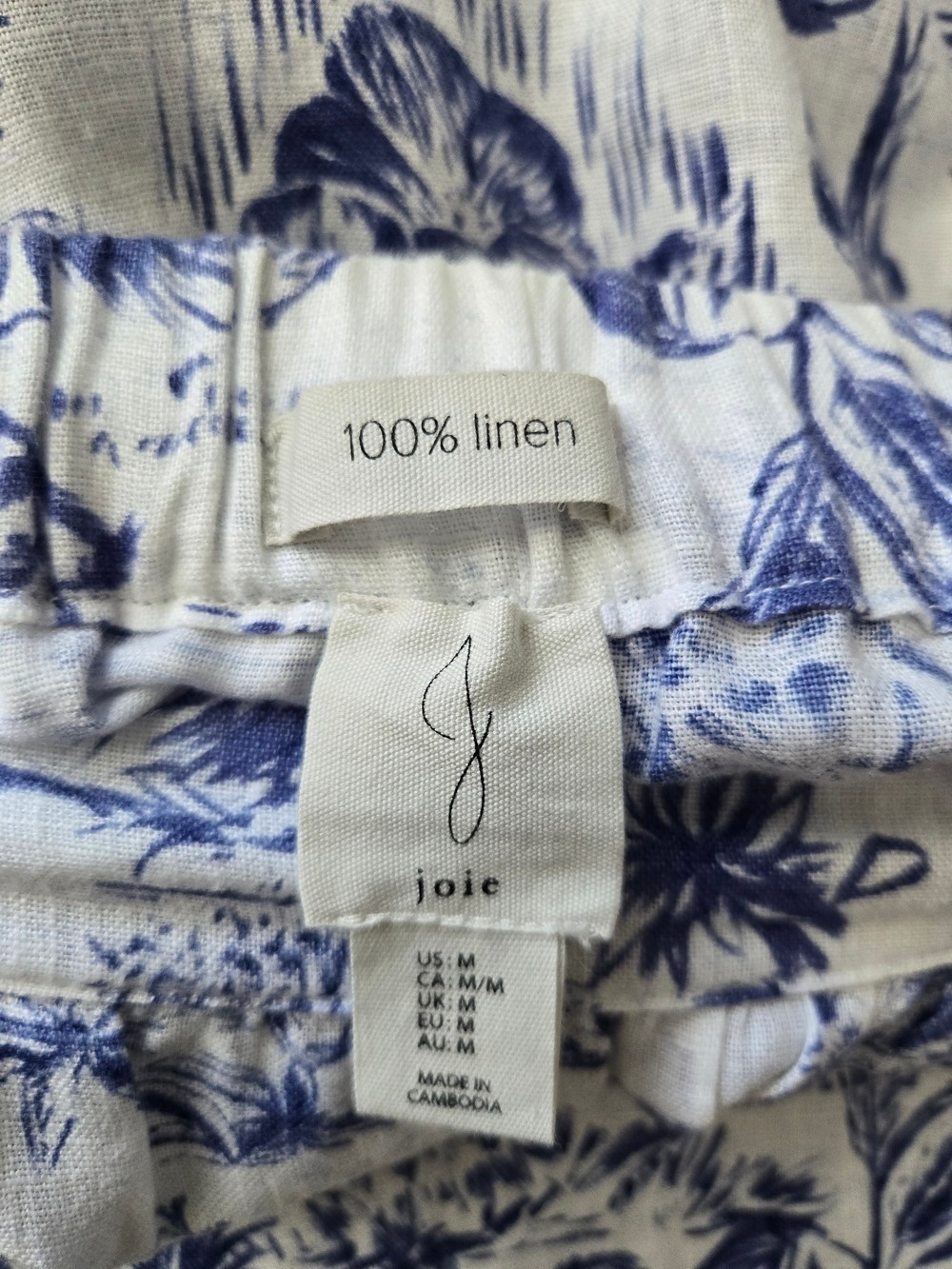 JOIE MAXI-MIDI SKIRT 100% LINEN WOMEN BLUE WHITE TOILE HAWAIIAN TROPICAL SZ MED - Picture 7 of 8